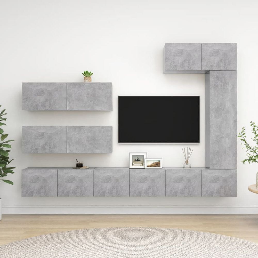 Vidaxl 7-dielna súprava TV skriniek, sivý betón, panel
